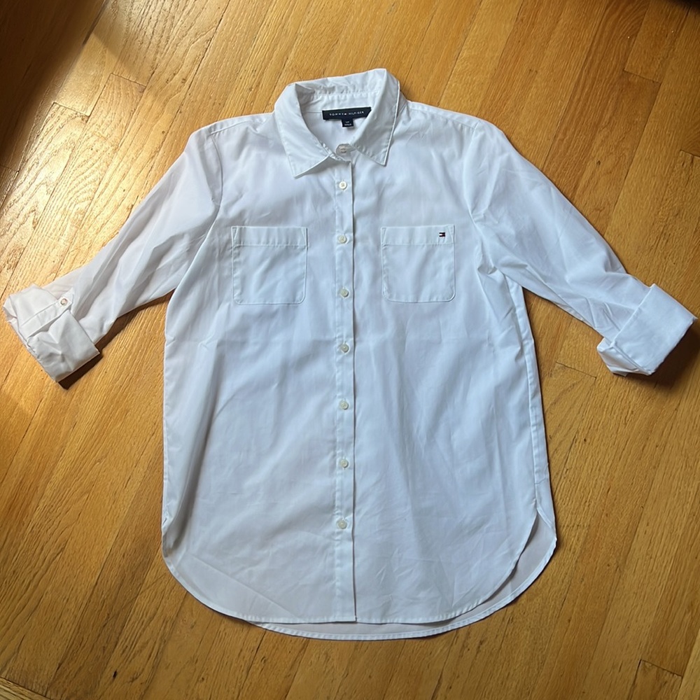 Classic white Tommy Hilfiger button down dress shirt